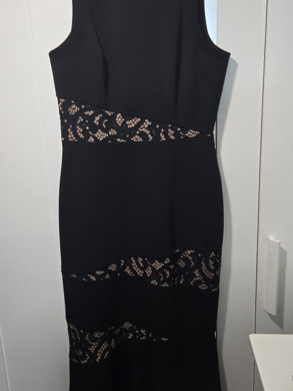 BCBGMaxAzria Black Asymmetrical Lace-Panel Dress - Picture 6 of 13